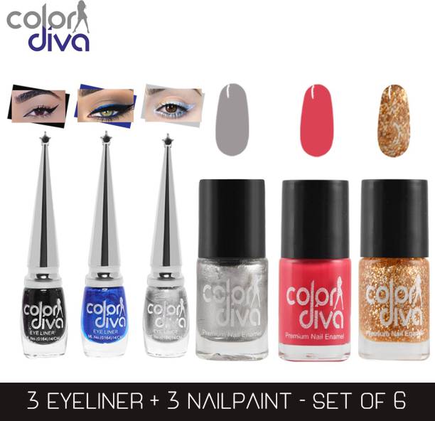 Color Diva (CD-BRS-NPELCMB06-1073) Maybe Multicolor Nail Paint and BRS Eyeliner Combo Multicolor