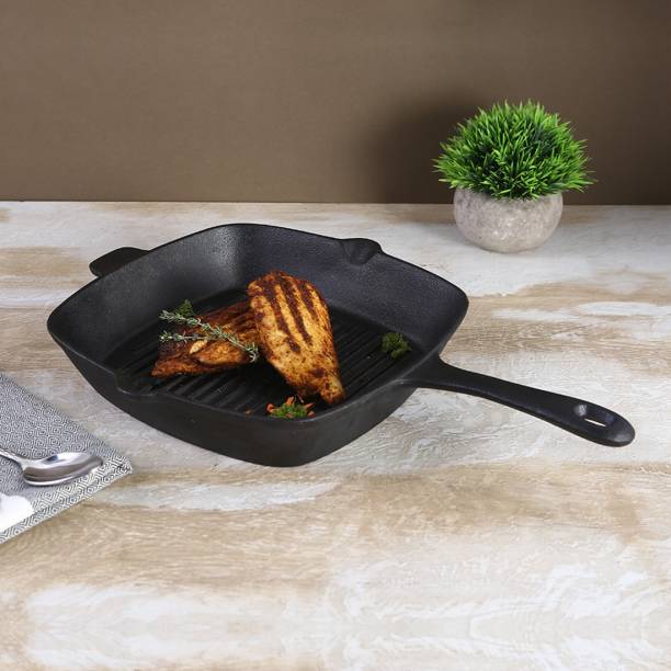 WONDERCHEF Forza Cast-Iron Grill Pan, Pre-Seasoned Cookware, Induction Friendly Grill Pan 26 cm diameter with Lid 2 L capacity