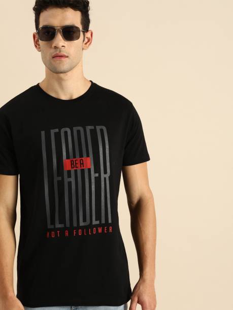Be Leader Printed Men Round Neck Black T-Shirt