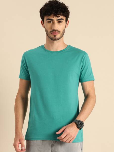 Solid Men's Round Neck Blue T-Shirt