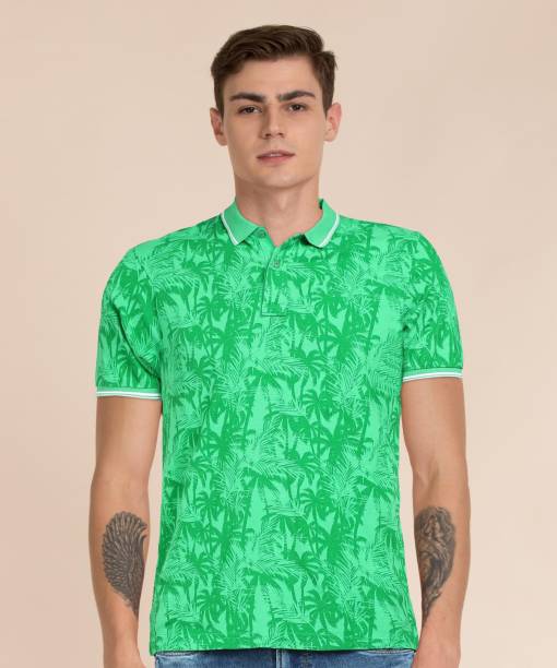 Pepe Jeans Floral Print Men Polo Neck Green T-Shirt