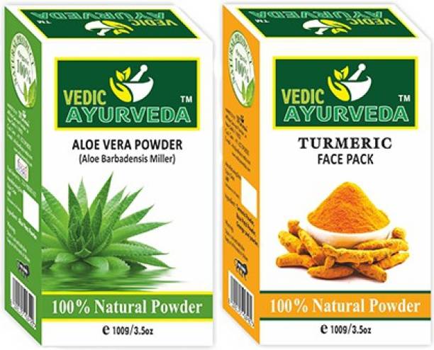 VEDICAYURVEDA Organic Aloe Vera Powder and Turmeric Face Pack Powder - Combo Pack (200 g)