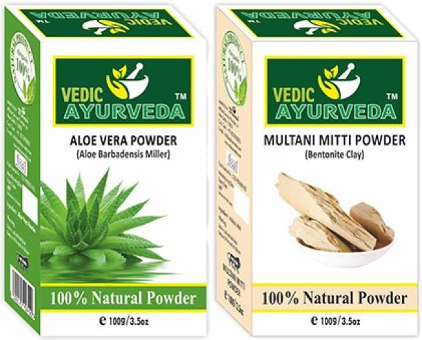 VEDICAYURVEDA 100% Natural Aloe Vera Powder & Multani Mitti Powder for Skin - Set of 2 (200 g)