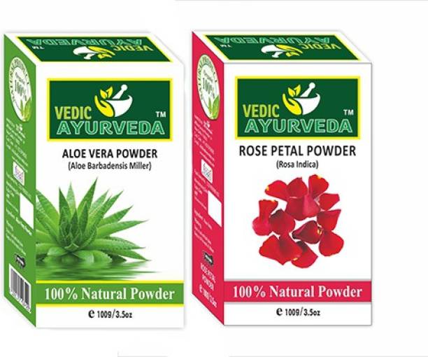 VEDICAYURVEDA 100% Pure Aloe Vera Powder & Rose Petals Powder - Pack of 2 (200 g)