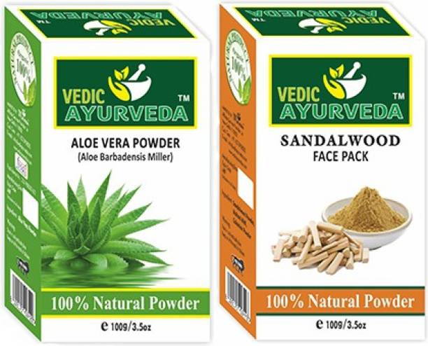 VEDICAYURVEDA 100% Natural Aloe Vera Powder and Sandalwood Face Pack - Set of 2 (200 g)