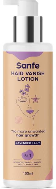 Sanfe Hair Vanish Lotion for Women - 100ml with Lily & Lavender extracts for all skin types I Reduces growth of unwanted hair | Underarms, Bikini, Brazilian, Shoulders, Hands, Bum, Back, Fingers I Cream