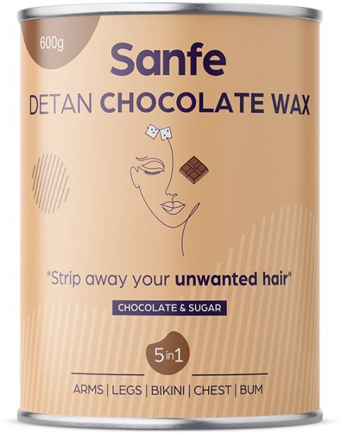 Sanfe Detan Chocolate Wax for Smooth Hair Removal - 600gm with chocolate extracts | For all skin types | Removes Tan, Dead Skin | For Arms, Legs and Full body Wax
