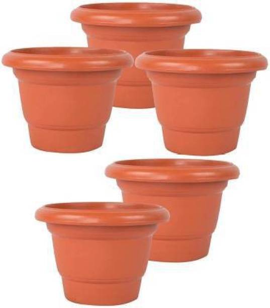 Ramanuj 14 Inches Indoor/Outdoor New Gardening Pots Gamla For Flowering in Garden,Balcony and Terrace Brown Planter Plastic Pack of 5 Palstic Plant Container Set