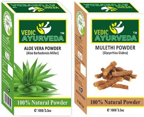 VEDICAYURVEDA 100% Organic Aloe Vera Powder And Mulethi Powder Pack-2