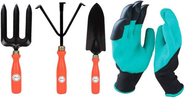 Kraft Seeds Gardening Tool Combo Pack of Gardening Cultivation Tools with Heavy Duty Claw Gardening Gloves for Garden Lovers, Multicolour Garden Tool Kit