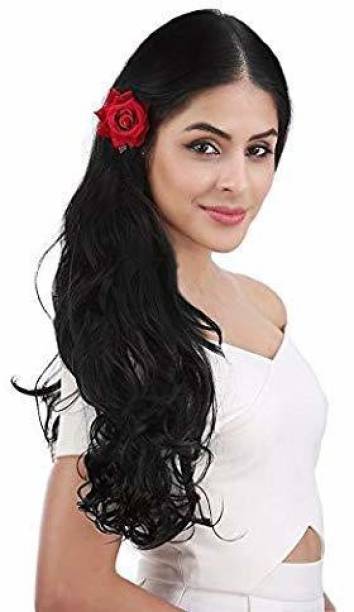 GREEN NATURE 25 Inch 5 Clip Black Soft Synthetic  Extension Hair Extension