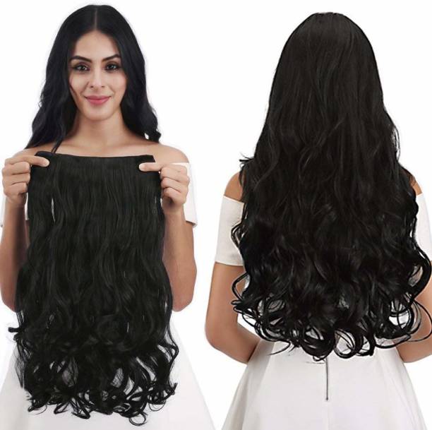 MoonEyes 5 Clips ¾ Head 1 Piece Curly  Extensions For Women With Matt Finish No Extra Shine  Extensions For Girls To Increase Instant Length And Volume (Black) Hair Extension