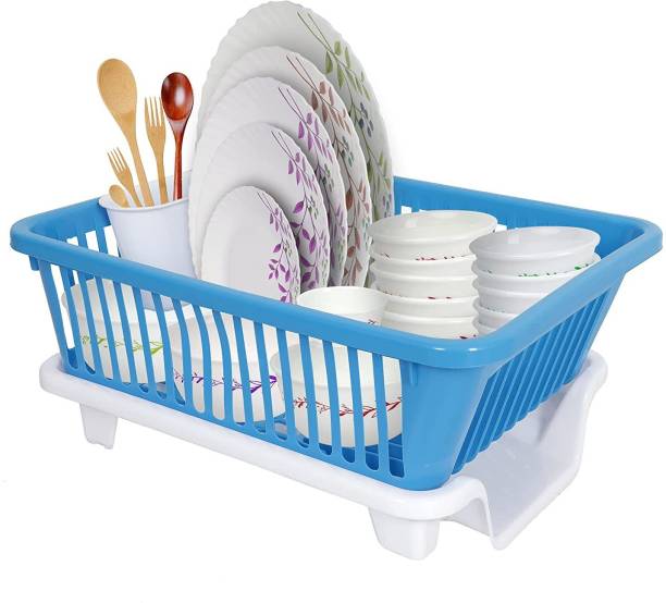 Cutting EDGE Blue & White | Neo Durable Plastic Kitchen Sink, Large Dish Rack Drainer, Drying Rack Washing Basket With Tray For Kitchen, Dish Rack Organizers, Utensils Tools Dish Drainer Kitchen Rack