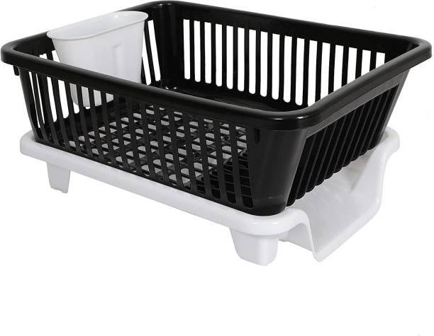 Cutting EDGE Black & White | Neo Durable Plastic Kitchen Sink, Large Dish Rack Drainer, Drying Rack Washing Basket With Tray For Kitchen, Dish Rack Organizers, Utensils Tools Dish Drainer Kitchen Rack