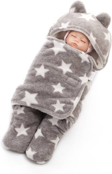 BRANDONN Printed Single Hooded Baby Blanket for  Mild Winter
