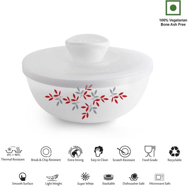 cello Twilight Floral Mixing Bowls with Lid(500ml, 1000ml,1500ml), 3 Pc, White Opalware Serving Bowl