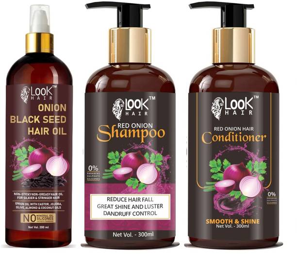 look hair 3 combo of onion oil with onion shampoo and onion conditioner(200ML+300ML+300ML)
