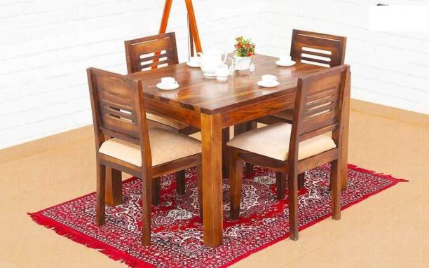 Douceur Furnitures Solid Wood Sheesham Wood 4 Seater Dining Table With 4 Chairs For Dining Room Solid Wood 4 Seater Dining Set