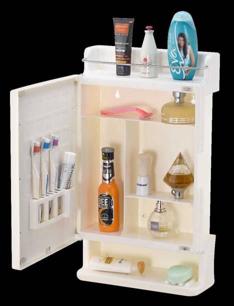 sanitary deal Strong and Heavy Rich Look Storage Cabinet with Mirror Plastic Wall Shelf