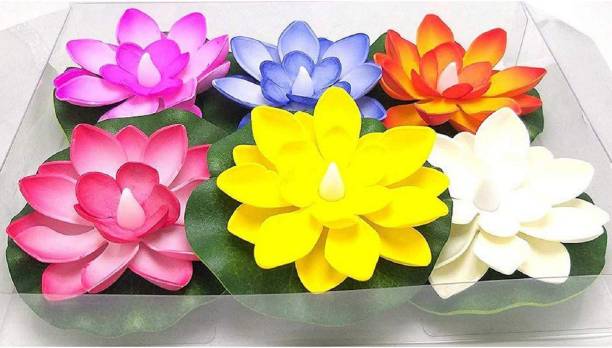 Aseenaa Electric Battery Sensor Floating LED Candles | Smokeless Unbreakable Transparent Plastic Lotus Flower Diya | Multicolor | Set of 6 Candle
