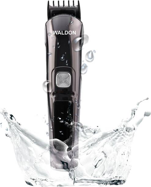 WALDON Professional Hair Clipper And Trimmer With Ionic Function Cordless Rechargeable Digital Crystal Display Steel Knife Head For Hair And Beard Cut 90 Minutes Runtime- Waterproof (Silver) Trimmer 90 min  Runtime 4 Length Settings