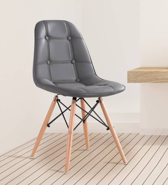 Deal Dhamaal Eames Replica Faux Leather Cushioned Dining Chair in Dark Grey Color Engineered Wood Living Room Chair
