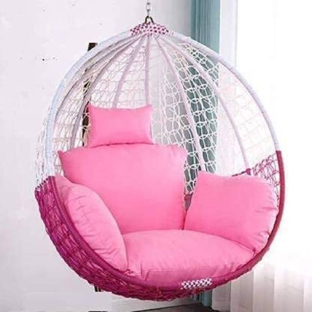 Furniture kart Luxury Hammock Swing Chair Jhula White & Pink with Pink Cushions Steel Large Swing