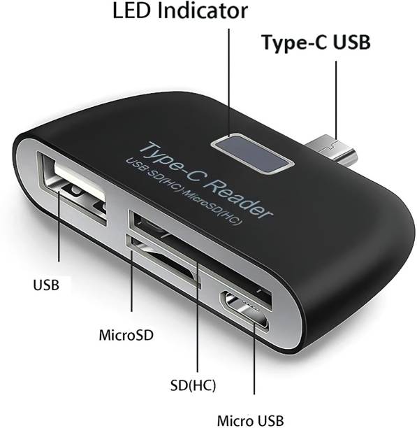 zbox New premium all in one Type C-USB OTG/TF/SD Smart Card Reader Adapter support All Type-c Smartphones USB 3.1 Type C Hub Micro USB OTG Adapter with LED USB C Hub USB SD TF Micro Extender Card (Compatible with Mobile, Laptop, Macbook, Camera, Keyboard, Mouse, Pandrive) Card Reader