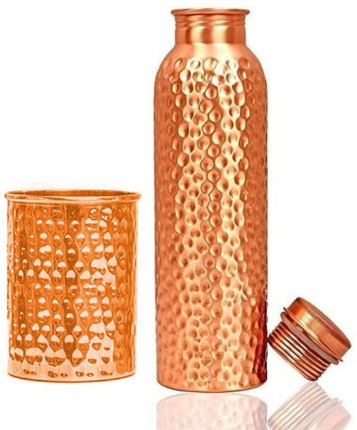 skyvista Hammered Copper Bottles for Water Leak Proof 100% Pure Copper Water Bottles 1000 ml Flask