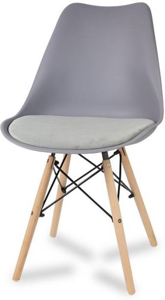 Finch Fox Eames Replica Nordan DSW Stylish Modern Plastic Dining Chair on Beech Wooden Legs with Grey Shell & Grey Velvet Fabric Cushion Color Plastic Dining Chair