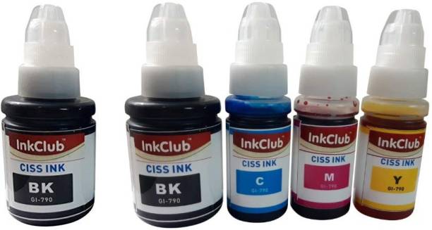 InkClub Compatible Refill Ink GI790 (Black-135ml x 2) & (Color-70ml Each) for Canon Printer no G1000 G1010 G2000 G2002 G2010 G2012 G3000 G3010 G3012 G4000 G4010 (CMYK) Black + Tri Color Combo Pack Ink Bottle