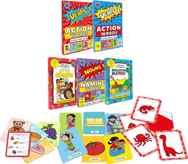 Brainy Bug Resources Flash cards for kids / 60 Action words / 30 Nouns / 2 Flashcard games to teach colours and nouns - Colour Match and Little Shopper