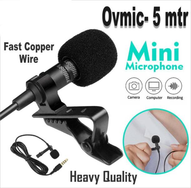 WDEI 5 Mtr Cord Noise Cancellation Clip Collar Mic with Headphone Jack for PC, Mobile, YouTube Recording, Singing Microphone