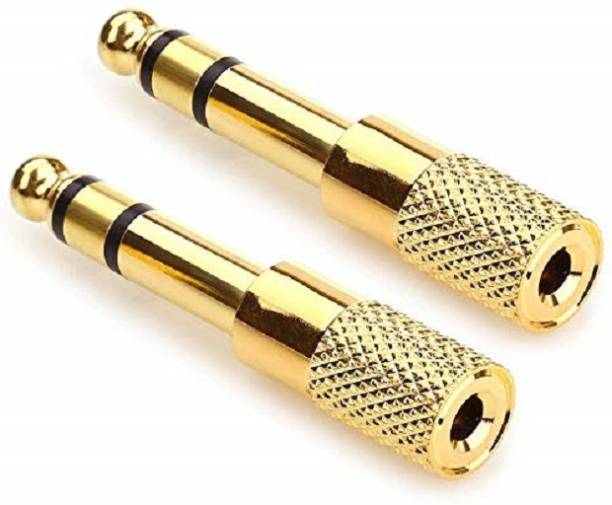 LipiWorld 6.35MM Male to 3.5MM Female Stereo Audio Headphone Jack Adapter Converter (Pack of 2 Gold) Microphone