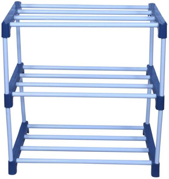 MEZIRE Steel Open 3L Stand Metal Collapsible Shoe Stand  (Blue,White 3 Shelves) Metal, Plastic Shoe Stand