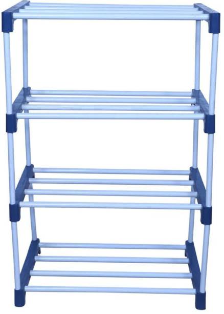 MEZIRE New Steel 4 Layer Shoe Stand Metal Collapsible Shoe Stand (Blue,White 4 Shelves) Metal, Plastic Shoe Stand