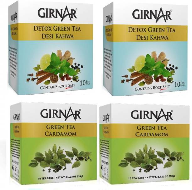 Girnar Tea 10 BAGS COMBO DETOX 20 CARDAMOM 20 Green Tea Bags Box