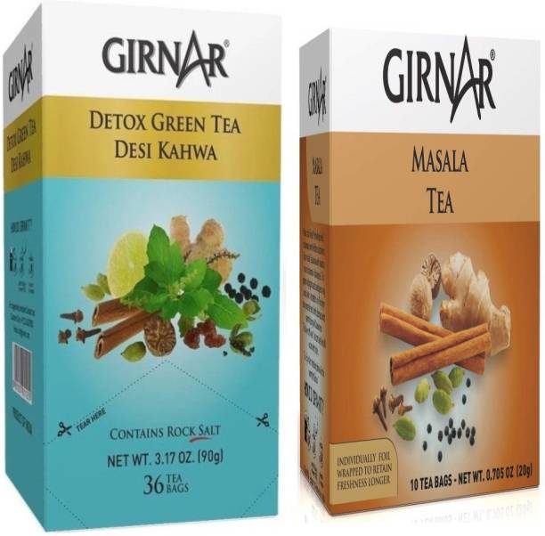 Girnar Tea COMBO DETOX 36 BAGS MASALA BLACK TEA 10 BAGS Green Tea Bags Box