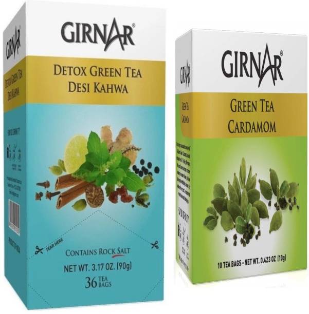 Girnar Tea COMBO DETOX 36 BAGS CARDAMOM 10 BAGS Green Tea Bags Box