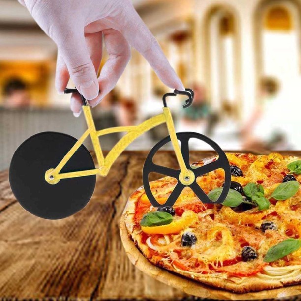 Gold Bicycle Pizza Cutter Pizza Cutter Stainless Steel Super Sharp Blades Slicer Pizza Slicer Dual Wheel 