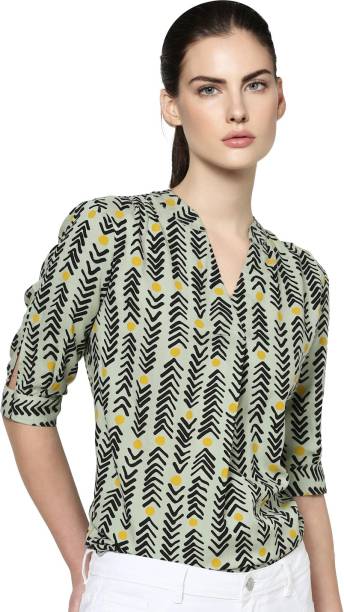 ONLY Casual Short Sleeve Printed Women Green Top