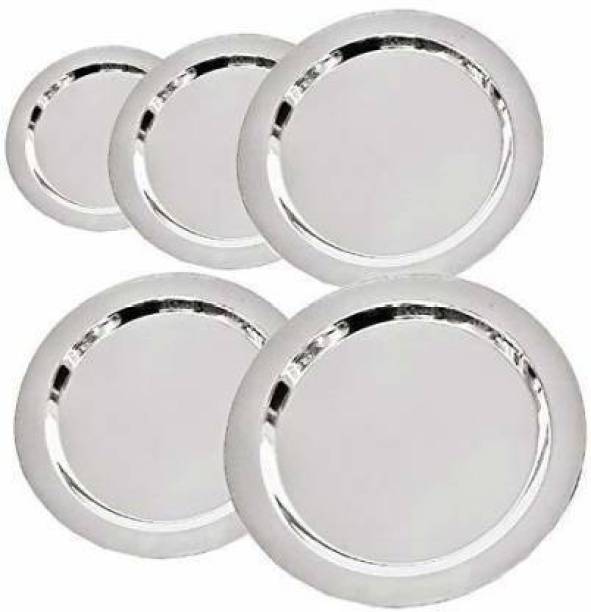 MAAUVTOR Stainless Steel Heavy Gauge Ciba / Lids / Tope Cover Set/ 100% Quality product stainless steel plate set of 5 Pcs 8,9,10,11,12 Dia Lid 10 inch Lid Set (Stainless Steel) 10 inch Lid Set