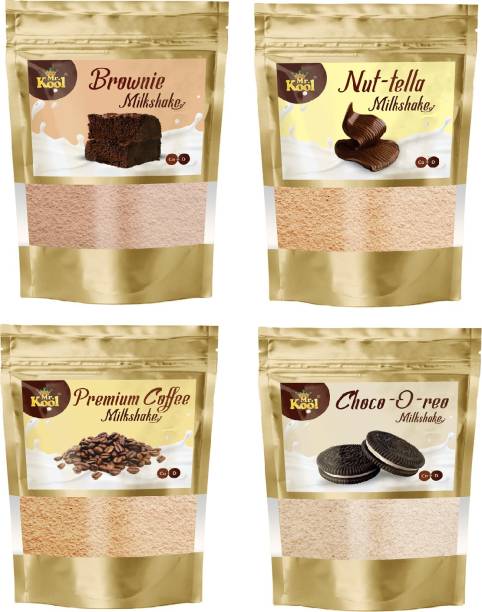 Mr.Kool Premium Brownie, Nut-tella, Premium Coffee & Choco O-reo Flavors Milkshake Powder | Instant Milk Drink Mix Combo Pack 100g Each (Brownie, Nut-tella, Premium Coffee & Choco O-reo))