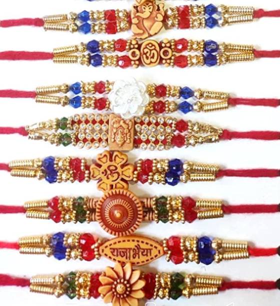 Flipkart SmartBuy Multicolour Rakhi Combo of 8 Dora Rakhi Set for Brother with Rolo Chawal and Best Wishes Greeting Card Wool Gift Box