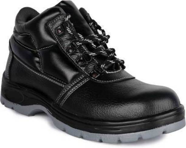 Restroad Black Genuine Leather Steel Toe Safety Shoes For Mens(2502) Steel Toe Leather Safety Shoe