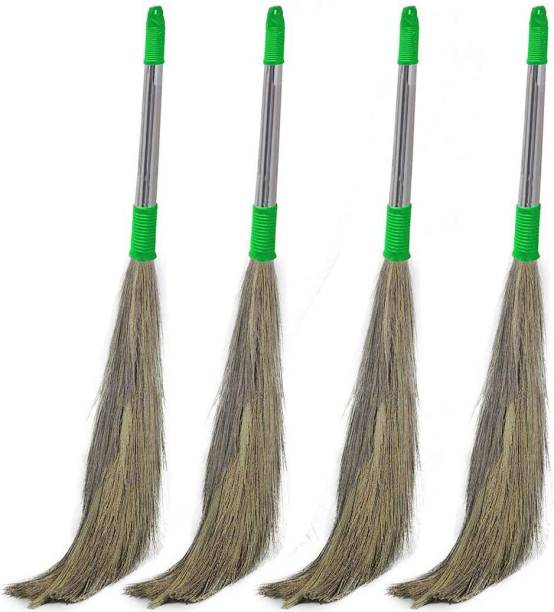 B2R Broomstick for Wet and Dry Floor, Garden, Outdoor Cleaning Natural and Pure Bamboo Seek Jhadu / Brooms For Cleaning (Pack of 2) Grass Dry Broom