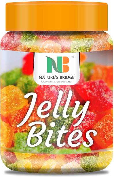 Nature's Bridge Jelly Bites / Sugar Coated Jelly Ball / Multi Colour Jelly Munchies / Fruit Jelly - Premium Quality Jar Pack - (450 Gm) Sweet Jelly Beans
