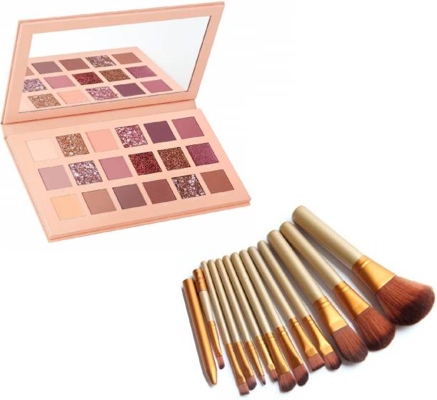 D.B.Z. Nude Eye Shadow Palette(18 Shade in 1 Kit) With 12 pcs Makeup Brushes