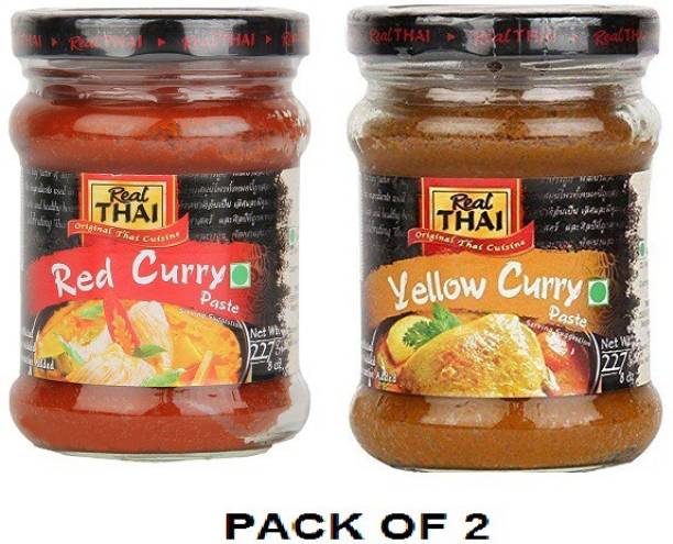 Real Thai Red & Yellow Curry Paste Bottle, 2X227g (Imported) (Combo) Pack Of 2