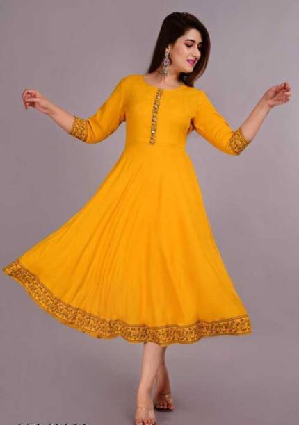 Women Solid Viscose Rayon Flared Kurta Price in India